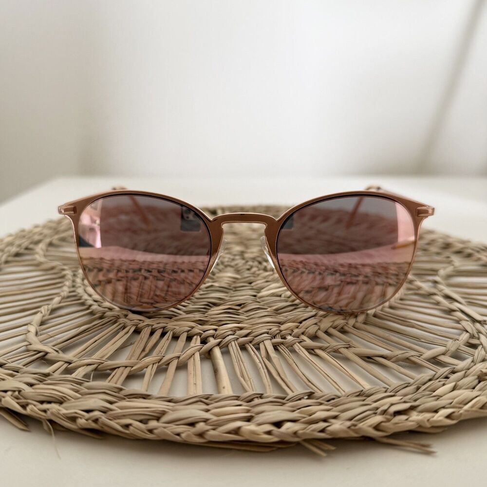 Foster Grant Hailey Rose Gold Round Sunglasses Mirror Pink Lens MaxBlock SR1221